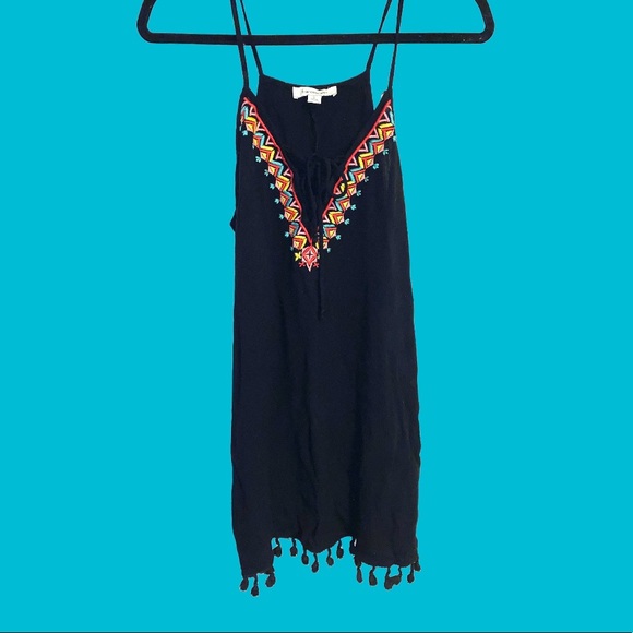 Francesca's Collections Dresses & Skirts - Francesca’s embroidered rayon dress, swimsuit cover up, tassel fringe, Small